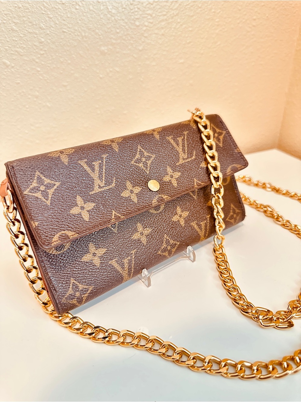 Louis Vuitton Monogram Canvas Wallet on Chain - Brown with Gold Hardware - Picture 2 of 9